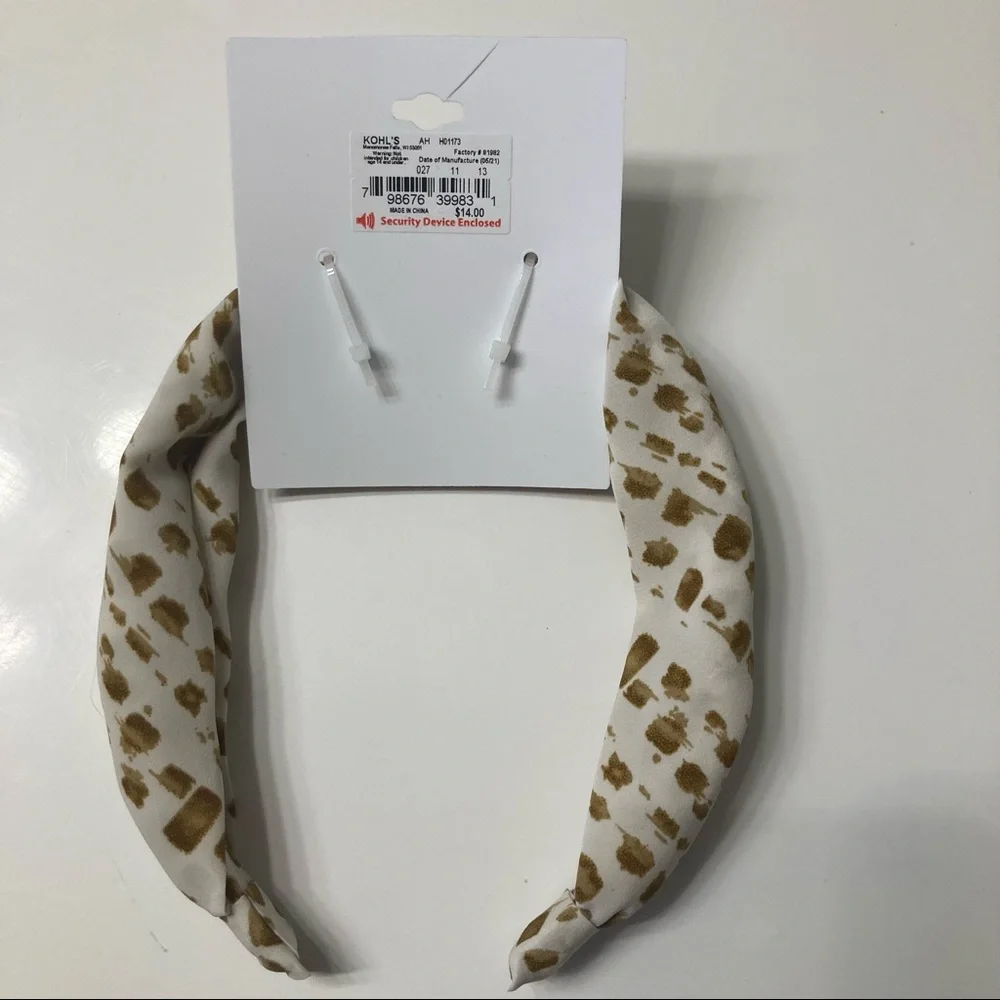 White and gold polka dot headband with knot NWT
